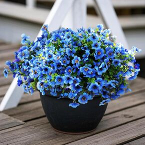 16 Bundles Artificial Flowers for Outdoors ,No Fade UV Resistant Realistic Purple Silk Daisy Fake Eucalyptus Spring Plants for Indoor Decoration Outside Planter Porch Home Garden Window Box Decor