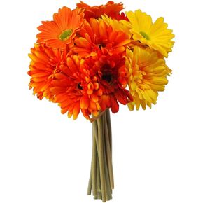 Momiaday 26Pcs Artificial Flowers Colorful Fake Gerbera Daisies Silk Bouquets with Vibrant Color Daisy Faux Flowers Arrangements for Home Wedding Table Center Decor Fall Flowers(Orange+Yellow+Red)
