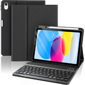Keyboard Case for iPad 10th Generation 10.9 inch 2022, Detachable Wireless Bluetooth Keyboard,Stand Folio Keyboard Cover with Pencil Holder for New iPad 10th Gen 2022-Black