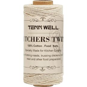 Tenn Well Butchers Twine, 328 Feet 2mm 16Ply Food Safe Cotton Kitchen Cooking String for Roasting, Tying Meat, Trussing Turkeys, Baking, Making Sausage and More
