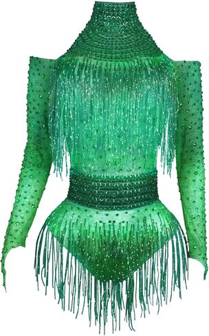 بدلة نسائية مثيرة بأكمام طويلة ومزينة بالماس اللامع ملابس نسائية لفريق أداء نادي القطب للرقص سحب الملكة in Kuwait