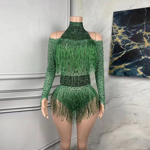 بدلة نسائية مثيرة بأكمام طويلة ومزينة بالماس اللامع ملابس نسائية لفريق أداء نادي القطب للرقص سحب الملكة in Kuwait