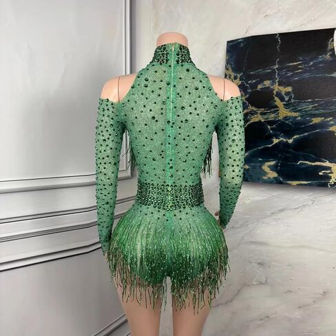 بدلة نسائية مثيرة بأكمام طويلة ومزينة بالماس اللامع ملابس نسائية لفريق أداء نادي القطب للرقص سحب الملكة in Kuwait