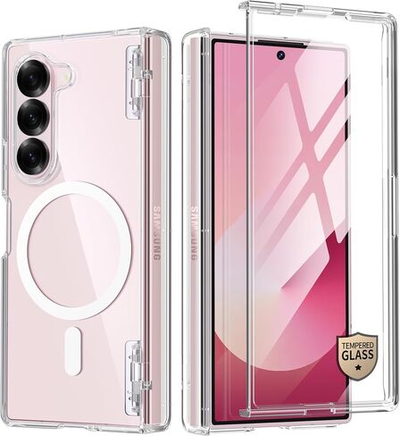TONGATE Magnetic for Galaxy Z Fold 6 Case with Screen Protector, [Compatible with MagSafe] Non-Yellowing Slim Transparent Z6 Phone Case Built-in S Pen Holder & Hinge Cover for Samsung Z Fold6, Clear in Saudi Arabia