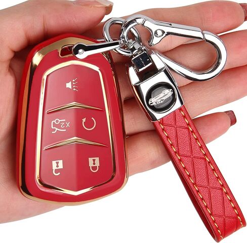 for Cadillac Key Fob Cover - Key Fob Cover Case Holder for 2015-2019 Cadillac Escalade CTS SRX XT5 ATS STS CT6 Superior Soft TPU 360 Degree Full Protection (Red) in Kuwait