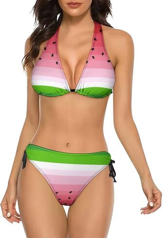 Women's Bikini Sets Cartoon Two Piece Halter String Triangle Swimsuit Swimwear Bathing Suit in Kuwait