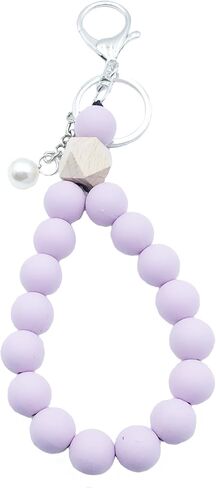 Unpafcxddyig Bracelet Wristlet Keychain Silicone Key Ring With Pearls Beaded Bangle Key Chains with Phone Patchs for Women in Kuwait