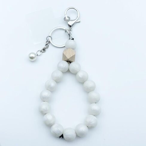 Unpafcxddyig Bracelet Wristlet Keychain Silicone Key Ring With Pearls Beaded Bangle Key Chains with Phone Patchs for Women in Kuwait