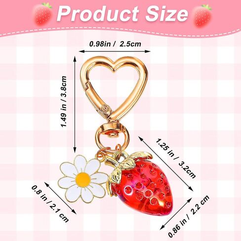 Strawberry Keychain 2 Pcs Cute Strawberry Keychain For Women, Strawberry Decor Bag Charms Kawaii Bag Decor With Heart Keyring Flower Cute Red Crystal Strawberry Keychain Accessories For Women Girls in Saudi Arabia