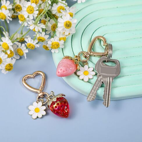 Strawberry Keychain 2 Pcs Cute Strawberry Keychain For Women, Strawberry Decor Bag Charms Kawaii Bag Decor With Heart Keyring Flower Cute Red Crystal Strawberry Keychain Accessories For Women Girls in Saudi Arabia