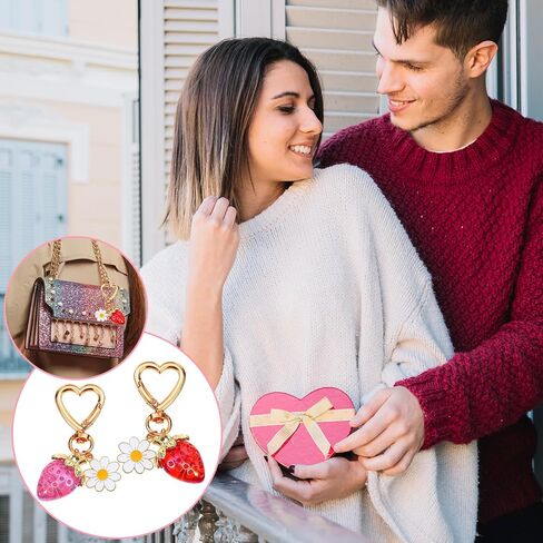 Strawberry Keychain 2 Pcs Cute Strawberry Keychain For Women, Strawberry Decor Bag Charms Kawaii Bag Decor With Heart Keyring Flower Cute Red Crystal Strawberry Keychain Accessories For Women Girls in Saudi Arabia
