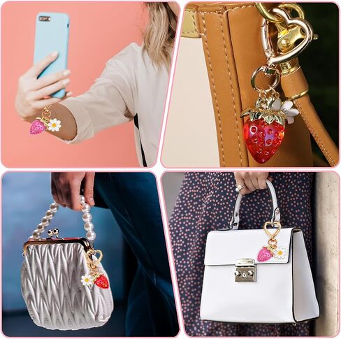 Strawberry Keychain 2 Pcs Cute Strawberry Keychain For Women, Strawberry Decor Bag Charms Kawaii Bag Decor With Heart Keyring Flower Cute Red Crystal Strawberry Keychain Accessories For Women Girls in Saudi Arabia