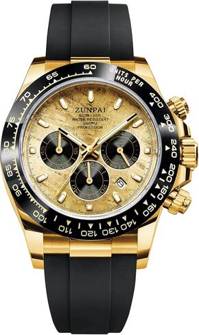 Men's Watch Panda Chronograph Dial Fashion Quartz Movement Wrist Watch Analog Business Waterproof Scratch Resistant Silicone Strap Rubber Band Sports Watches for Men in Saudi Arabia