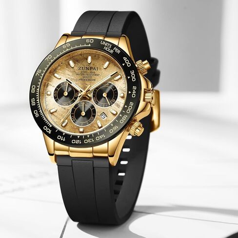 Men's Watch Panda Chronograph Dial Fashion Quartz Movement Wrist Watch Analog Business Waterproof Scratch Resistant Silicone Strap Rubber Band Sports Watches for Men in Saudi Arabia