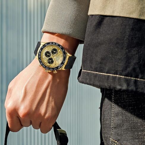 Men's Watch Panda Chronograph Dial Fashion Quartz Movement Wrist Watch Analog Business Waterproof Scratch Resistant Silicone Strap Rubber Band Sports Watches for Men in Saudi Arabia