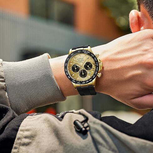 Men's Watch Panda Chronograph Dial Fashion Quartz Movement Wrist Watch Analog Business Waterproof Scratch Resistant Silicone Strap Rubber Band Sports Watches for Men in Saudi Arabia