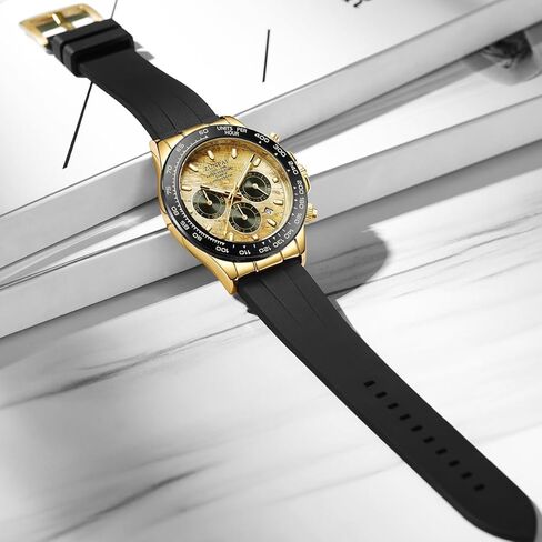 Men's Watch Panda Chronograph Dial Fashion Quartz Movement Wrist Watch Analog Business Waterproof Scratch Resistant Silicone Strap Rubber Band Sports Watches for Men in Saudi Arabia