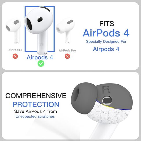 DamonLight 2 Pairs Ear Tips for AirPods 4 Grip Silicone Earbuds Cover [Added Storage Pouch][US Patent Registered] Compatible with Apple AirPods 4th Generation (White) in Kuwait