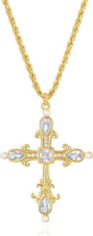 Bemoly الصليب القلائد للنساء 14K مطلية بالذهب لذيذ الصليب قلادة الإيمان قلادة مرصعة مكعب زركونيا الصليب قلادة القلائد مجوهرات العصرية للنساء in Kuwait