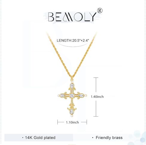 Bemoly الصليب القلائد للنساء 14K مطلية بالذهب لذيذ الصليب قلادة الإيمان قلادة مرصعة مكعب زركونيا الصليب قلادة القلائد مجوهرات العصرية للنساء in Kuwait