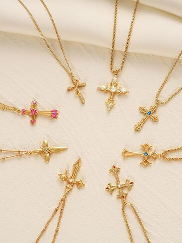 Bemoly الصليب القلائد للنساء 14K مطلية بالذهب لذيذ الصليب قلادة الإيمان قلادة مرصعة مكعب زركونيا الصليب قلادة القلائد مجوهرات العصرية للنساء in Kuwait