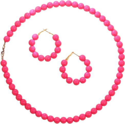 Vintage Colorful Acrylic Beaded Choker Necklace Earrings Set Handmade Macaron Multicolor Resin Round Beads Chunky Necklace 70S 80S Strand Statement Necklace for Women Costume Party Jewelry in Saudi Arabia