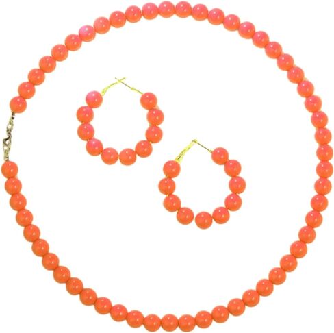 Vintage Colorful Acrylic Beaded Choker Necklace Earrings Set Handmade Macaron Multicolor Resin Round Beads Chunky Necklace 70S 80S Strand Statement Necklace for Women Costume Party Jewelry in Saudi Arabia