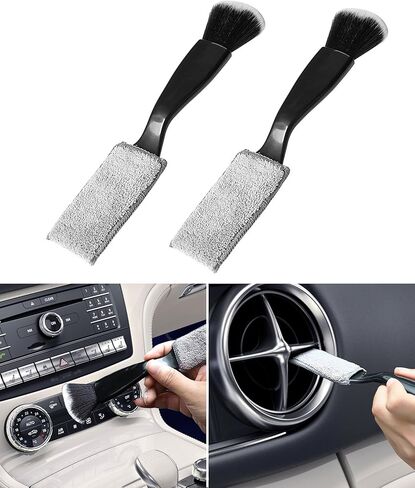 2 Packs Double Ended Portable Cleaning Brush,Auto Detail Brush 2 in 1 Car Duster Brush for Detailing Interior,Car Air Vents Dashboard Screen Clean Brush,Double Head Brush Clean Tool (Black) in Saudi Arabia