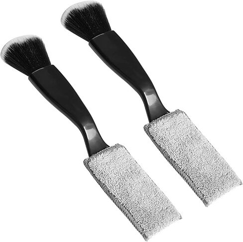 2 Packs Double Ended Portable Cleaning Brush,Auto Detail Brush 2 in 1 Car Duster Brush for Detailing Interior,Car Air Vents Dashboard Screen Clean Brush,Double Head Brush Clean Tool (Black) in Saudi Arabia