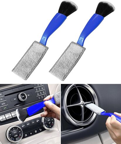 2 Packs Double Ended Portable Cleaning Brush,Auto Detail Brush 2 in 1 Car Duster Brush for Detailing Interior,Car Air Vents Dashboard Screen Clean Brush,Double Head Brush Clean Tool (Black) in Saudi Arabia