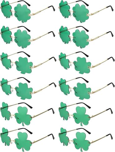 12 زوجًا من نظارات سانت باتريك شامروك الشمسية، نظارات شمسية خضراء بأربع أوراق البرسيم، نظارات أيرلندية بإطار معدني ذهبي، إكسسوار سانت باتريك للحفلات التنكرية للنساء والرجال in Kuwait