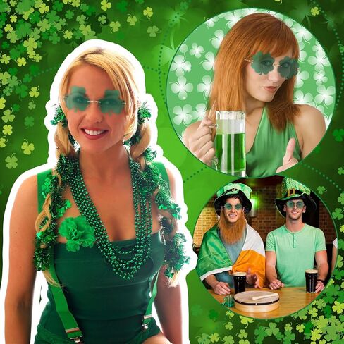 12 زوجًا من نظارات سانت باتريك شامروك الشمسية، نظارات شمسية خضراء بأربع أوراق البرسيم، نظارات أيرلندية بإطار معدني ذهبي، إكسسوار سانت باتريك للحفلات التنكرية للنساء والرجال in Kuwait