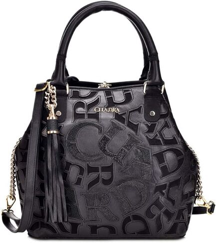 حقيبة يد نسائية من كوادرا مصنوعة من الجلد الطبيعي مع جلد ستينغراي أصلي باللون الأسود in Kuwait