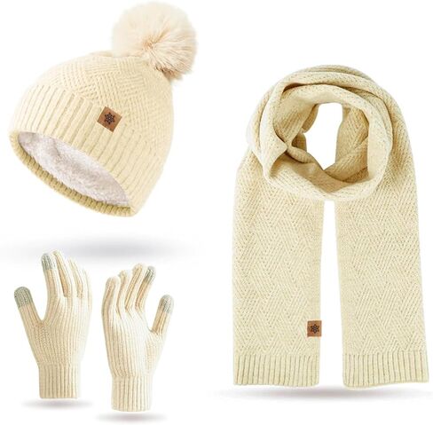 Winter Beanie Hat Scarf Gloves for Women - 3 Peices Warm Fleece Lined Knit Set for Gifts in Saudi Arabia