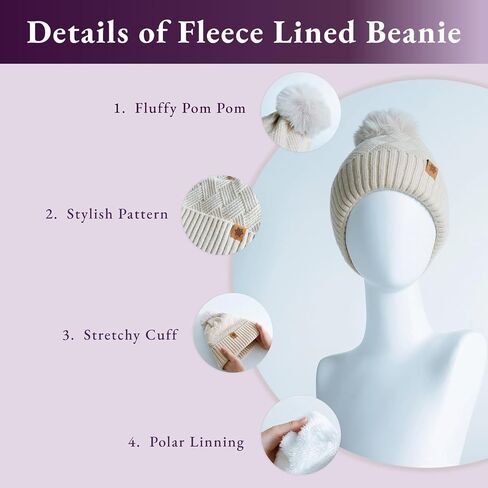 Winter Beanie Hat Scarf Gloves for Women - 3 Peices Warm Fleece Lined Knit Set for Gifts in Saudi Arabia