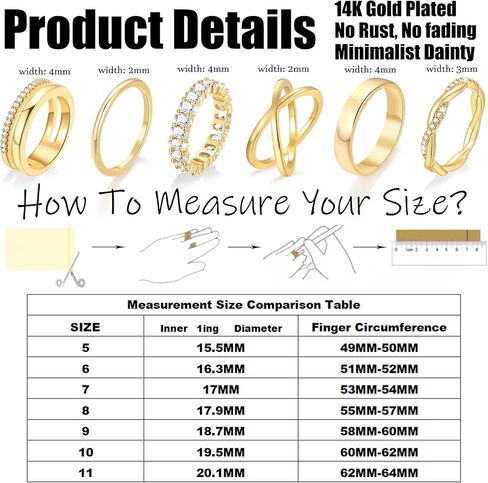 مجموعة خواتم ذهبية للنساء غير مشوهة، حلقات إبهام تشيكوسلوفاكيا مطلية بالذهب عيار 14 قيراط، خواتم مكتنزة لمفاصل ذهبية أنيقة هدية مقاس 5/6/7/8/9/10 in Kuwait