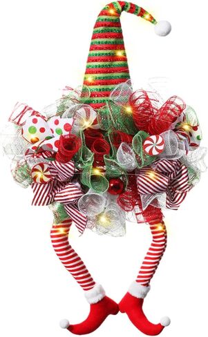 Christmas Mesh Wreaths for Front Door with Lights,Artificial Christmas Decoration Witch Wreath Holiday Thanksgiving Fall Winter Decor (Design F) in Kuwait