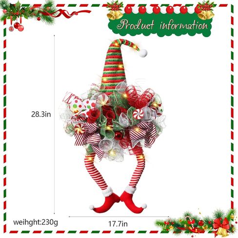 Christmas Mesh Wreaths for Front Door with Lights,Artificial Christmas Decoration Witch Wreath Holiday Thanksgiving Fall Winter Decor (Design F) in Kuwait