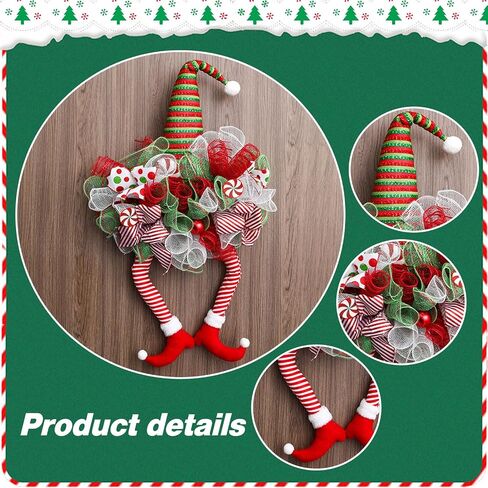 Christmas Mesh Wreaths for Front Door with Lights,Artificial Christmas Decoration Witch Wreath Holiday Thanksgiving Fall Winter Decor (Design F) in Kuwait