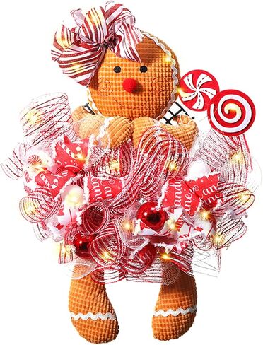 Christmas Mesh Wreaths for Front Door with Lights,Artificial Christmas Decoration Witch Wreath Holiday Thanksgiving Fall Winter Decor (Design F) in Kuwait