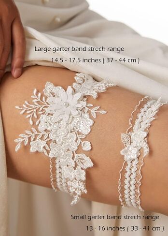 2 Pieces Wedding Garter Set for Bride with Stretchy Soft Lace Band PGT400 in Kuwait