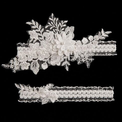 2 Pieces Wedding Garter Set for Bride with Stretchy Soft Lace Band PGT400 in Kuwait