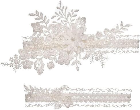 2 Pieces Wedding Garter Set for Bride with Stretchy Soft Lace Band PGT400 in Kuwait