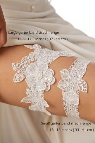 2 Pieces Wedding Garter Set for Bride with Stretchy Soft Lace Band PGT400 in Kuwait