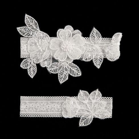 2 Pieces Wedding Garter Set for Bride with Stretchy Soft Lace Band PGT400 in Kuwait