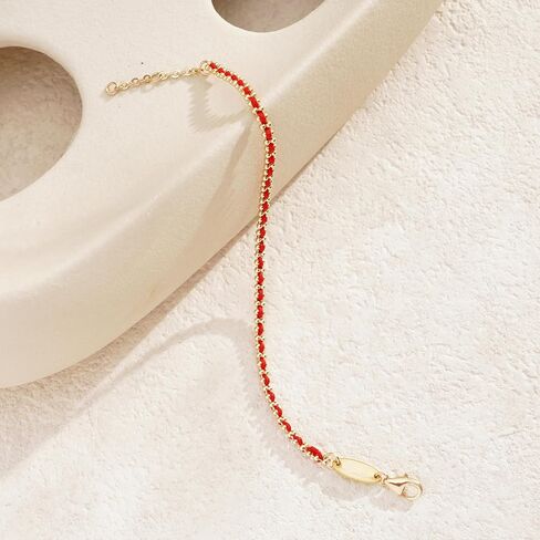 LEGENSTAR Gold Bracelet for Women 18K Gold Dainty Plated Lucky Bracelet for Women Handmade String Interwoven with Gold Chain Adjustable Length Simple Gold Bracelet Fashion Accessory in Saudi Arabia