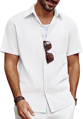 PJ PAUL JONES Mens Button Down Short Sleeve Shirt Summer Casual Cotton Button Up Beach Wedding Shirts in Saudi Arabia