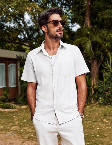 PJ PAUL JONES Mens Button Down Short Sleeve Shirt Summer Casual Cotton Button Up Beach Wedding Shirts in Saudi Arabia