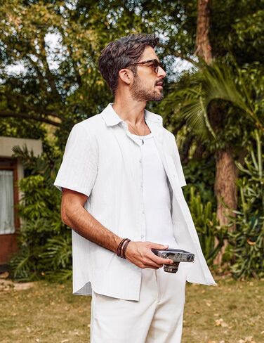 PJ PAUL JONES Mens Button Down Short Sleeve Shirt Summer Casual Cotton Button Up Beach Wedding Shirts in Saudi Arabia