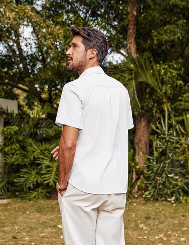 PJ PAUL JONES Mens Button Down Short Sleeve Shirt Summer Casual Cotton Button Up Beach Wedding Shirts in Saudi Arabia